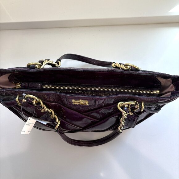 Coach Madison Diagonal Pleated Patent Leather Tote Bag Handbag 21300 Violet NEW - Picture 8 of 11